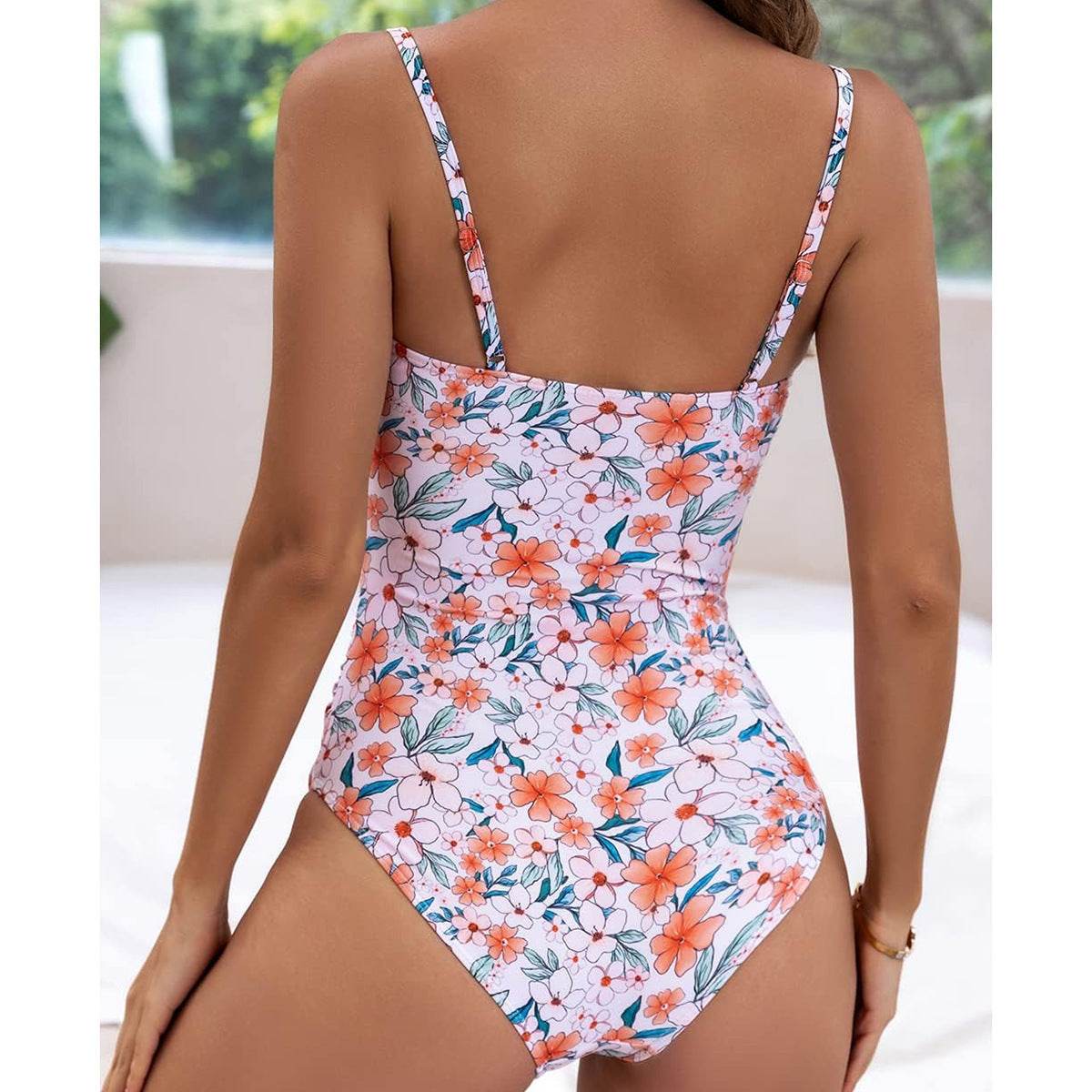 Stylish Printed Suspenders One-Piece Swimsuit - Trendy Pleated Design - Buy Center