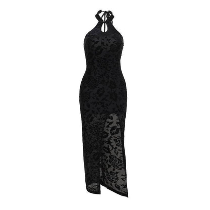 Flock Printing Slit Cheongsam Dress - High Waist Stylish Design for Women - Buy Center