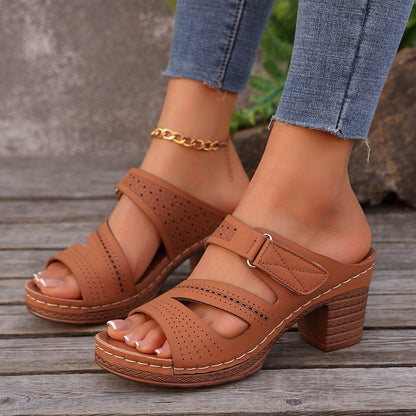 Buycenter Summer Square-Heeled Peep-Toe Slides - Comfortable Casual Slippers - Buy Center