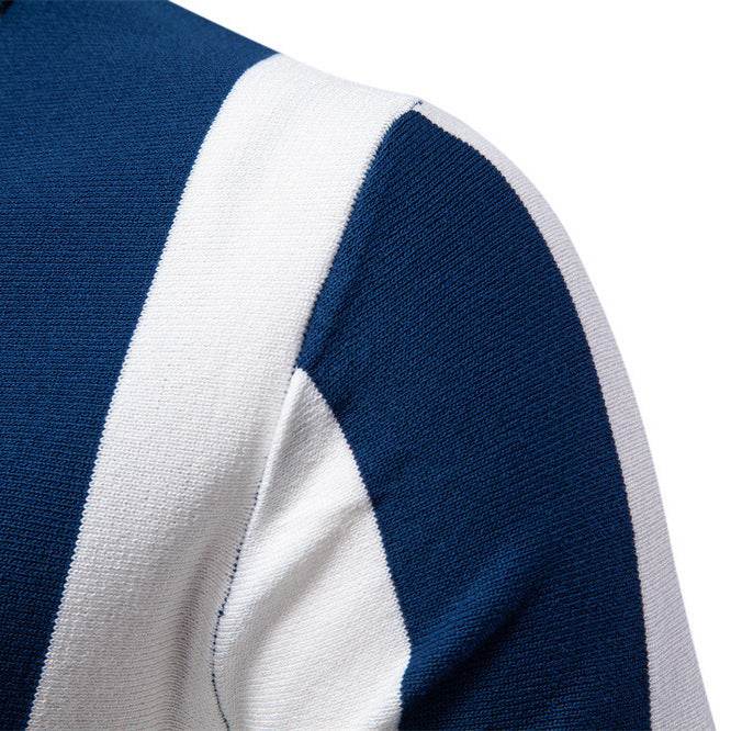 Men's Lapel Short-Sleeved Woolen Polo Shirt - Stylish Striped Design - Buy Center