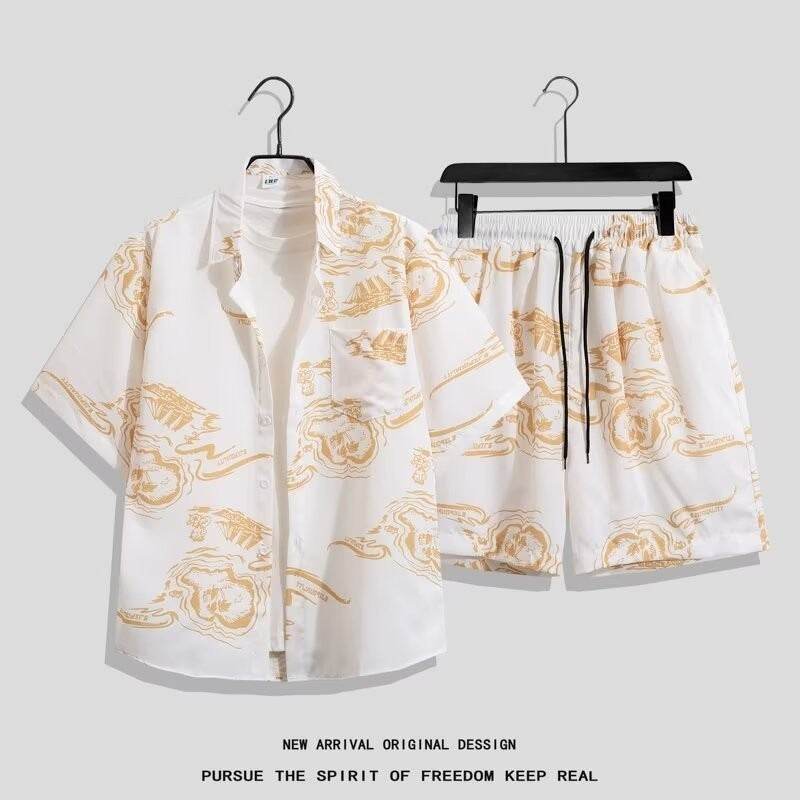 Hong Kong Style Retro Printed Shirt - Men's Short Sleeve Summer Top - Buy Center