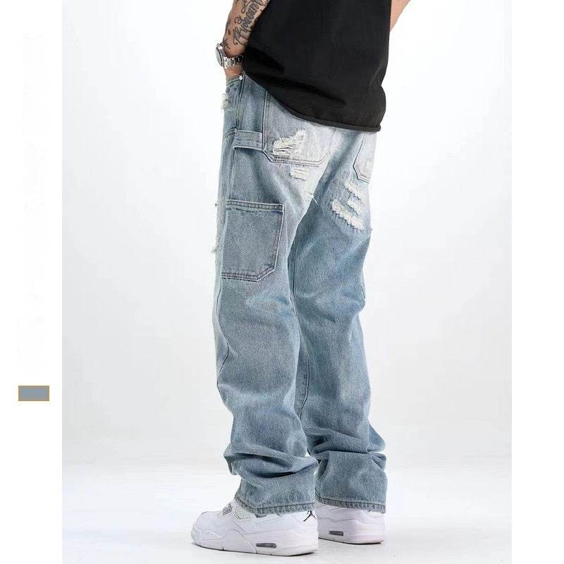 Buycenter Men's Ripped Jeans - Washed & Frayed Light Blue Casual Style - Buy Center