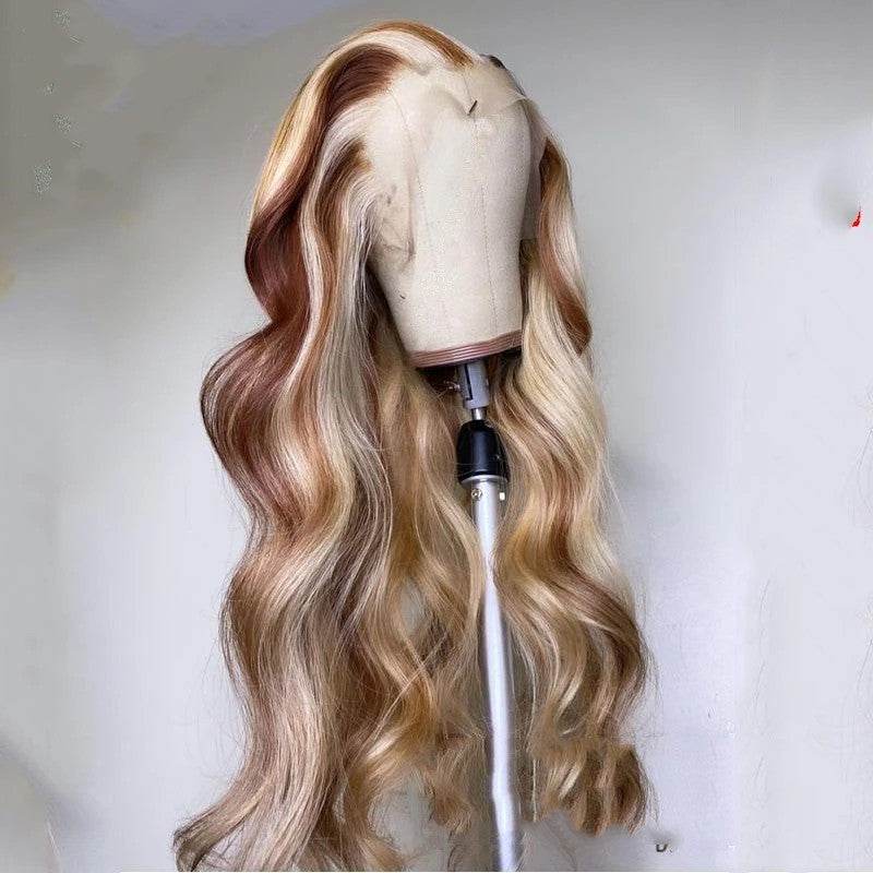Nabeauty Brown Blonde Human Hair Wig - 22-28 Inch, Pre-Plucked Lace - Buy Center