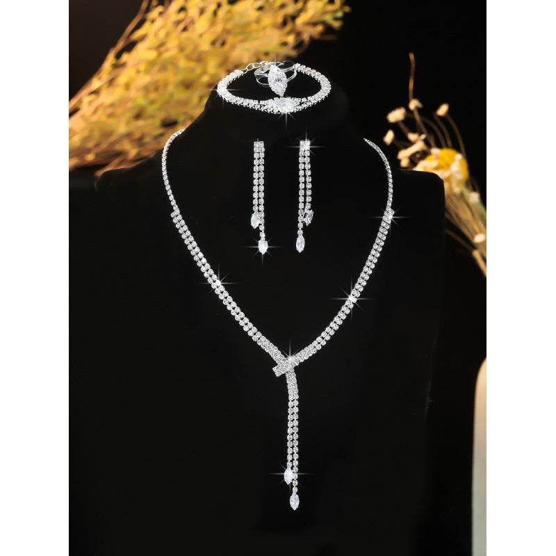 Elegant Four-Piece Bridal Jewelry Set - Necklace, Earrings & Bracelet - Buy Center