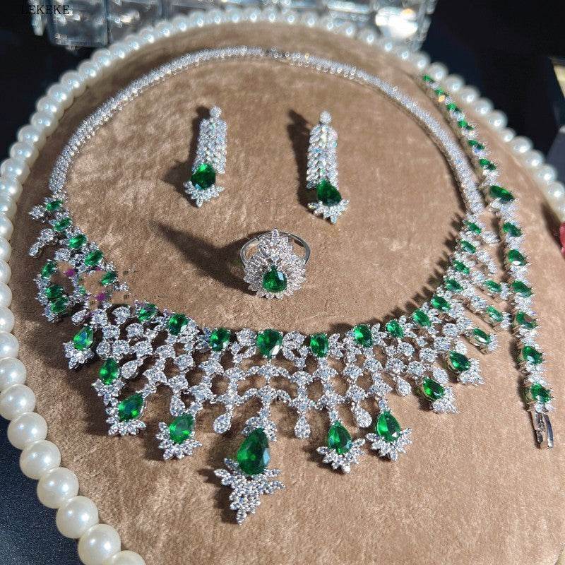 Buycenter Emerald Green Zircon Jewelry Set - Necklace, Earrings, Ring, Bracelet - Buy Center