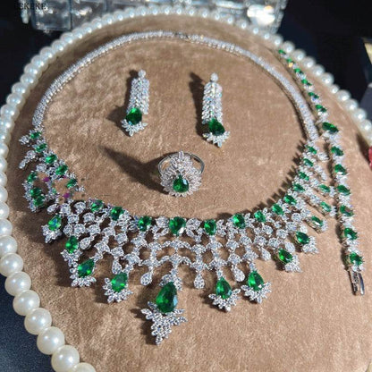 Buycenter Emerald Green Zircon Jewelry Set - Necklace, Earrings, Ring, Bracelet - Buy Center