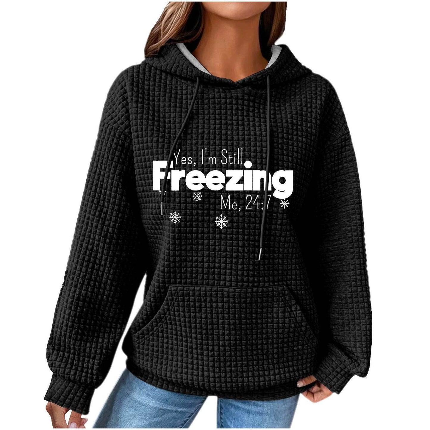 Women's Olive Green Hooded Waffle Sweater - Trendy Patchwork Design - Buy Center
