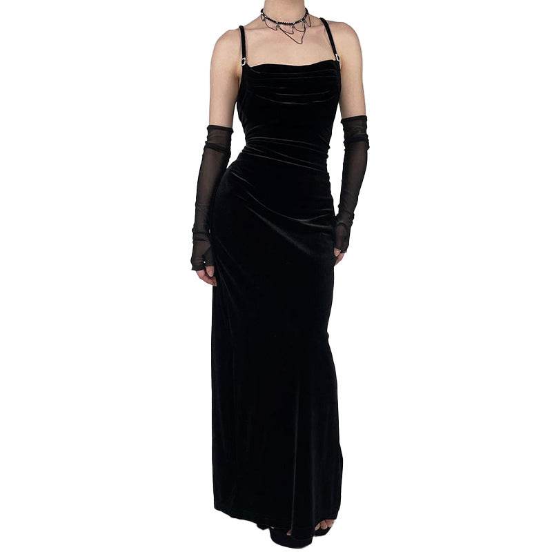 Elegant Backless Velvet Dress - Trendy Women's Sling Dress for Any Occasion - Buy Center