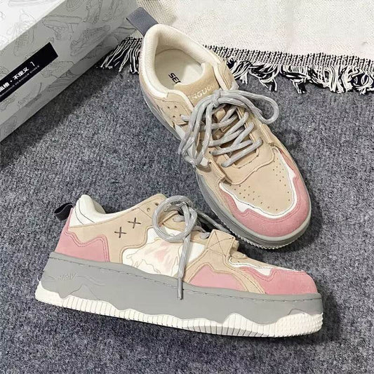 Retro Women's Student Sneakers - Stylish Pink Vulcanize Shoes for Comfort - Buy Center