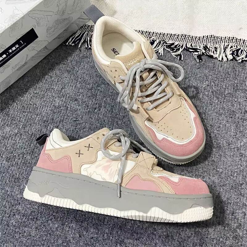 Retro Women's Student Sneakers - Stylish Pink Vulcanize Shoes for Comfort - Buy Center