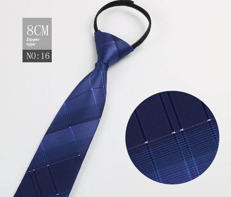 Black Striped Blue Business Tie - Lazy Zip Closure for Easy Wear - Buy Center