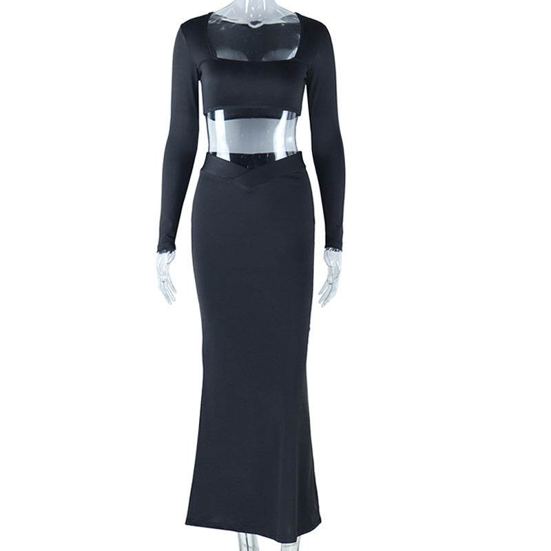 Buycenter Wrapped Chest Jumpsuit - Long Sleeve Navel Skirt for Women - Buy Center