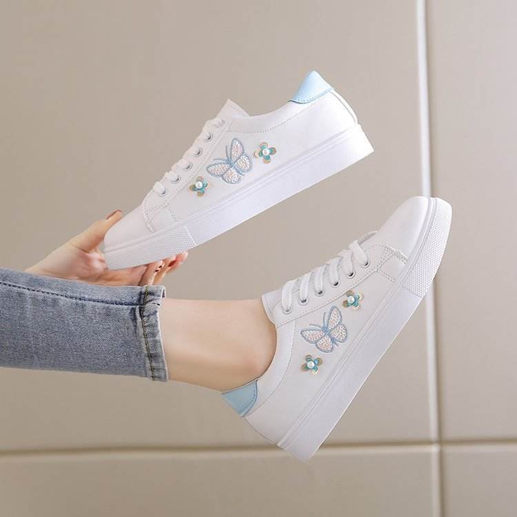 Buycenter Women's Flat Sneakers with Bow - Stylish Floral Design, Non-Slip - Buy Center