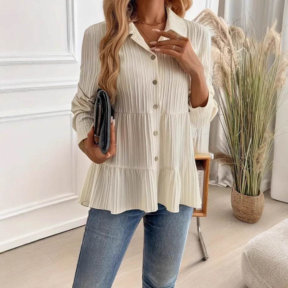 Elegant French Style Casual Shirt - Milky White Blouse in Sizes S-XXL - Buy Center