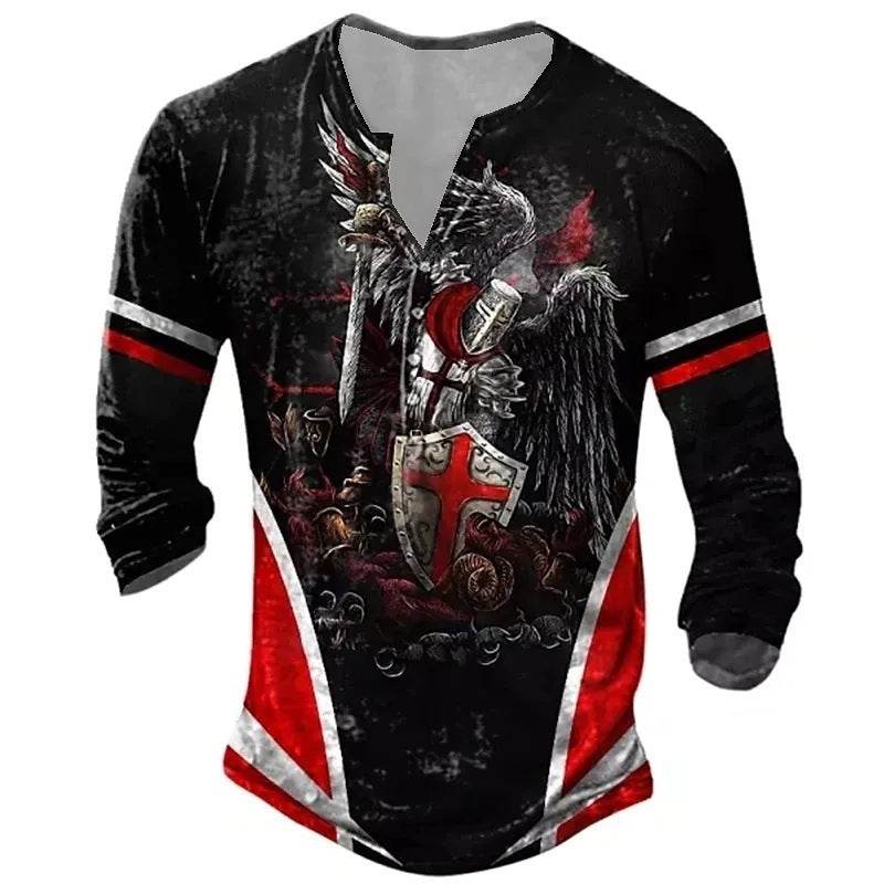 Men's Long-Sleeved Medieval T-Shirt - Stylish European Digital Print 2025 - Buy Center