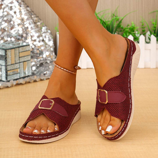 Buycenter Women's Summer Wedge Sandals - Peep-Toe Beach Shoes - Buy Center