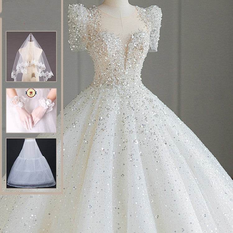 Stunning Bridal Dress with Large Trailing Tail - Stylish 2025 Wedding Gown - Buy Center