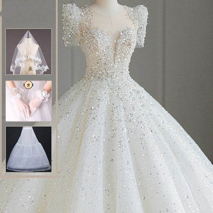 Stunning Bridal Dress with Large Trailing Tail - Stylish 2025 Wedding Gown - Buy Center