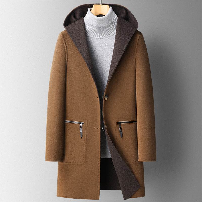 Men's Wool Overcoat - Stylish Hooded Double-Sided Design for Winter - Buy Center