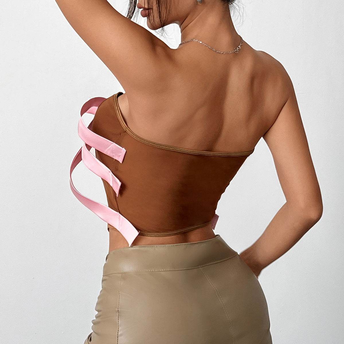 Bow Tube Top Backless Vest - Trendy Fishbone Camisole for Summer 2025 - Buy Center