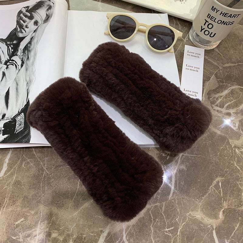 Sweet Warm Rex Rabbit Fur Gloves - Cozy Half Finger Design for Winter - Buy Center