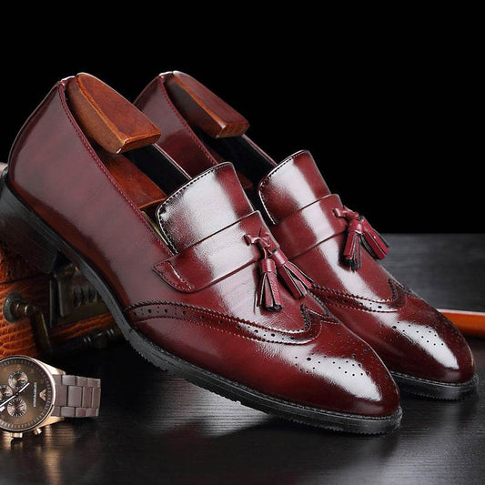 Stylish Casual Brogue Leather Shoes for Men - Fringed Design, Flat Heel - Buy Center