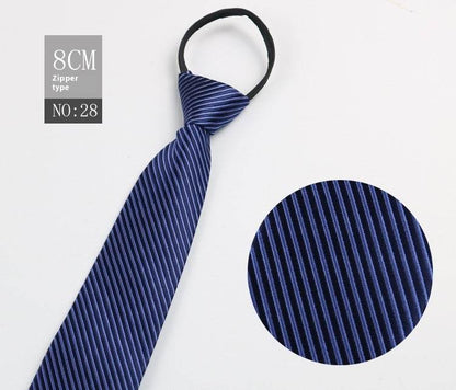 Black Striped Blue Business Tie - Lazy Zip Closure for Easy Wear - Buy Center