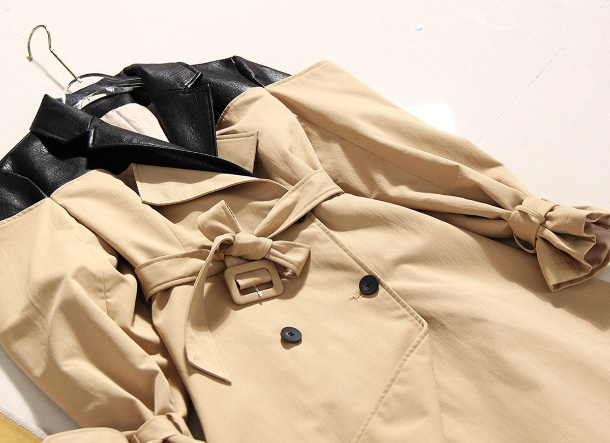 Buycenter Women's Double Breasted Overknee Coat - Stylish Khaki & Black - Buy Center
