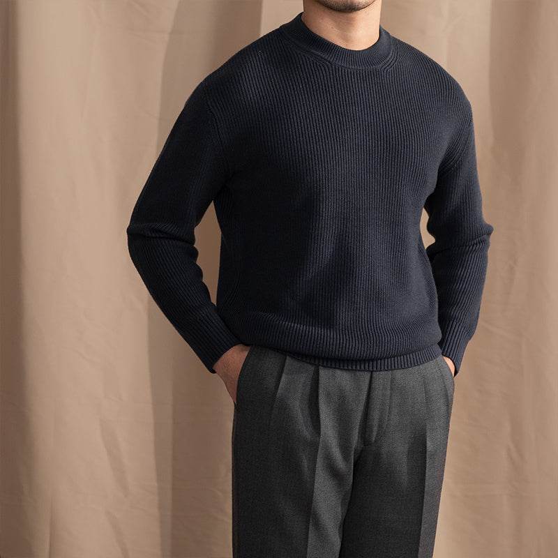 Buycenter Thick Needle Round Neck Sweater - Comfy Wool Blend Pullover - Buy Center