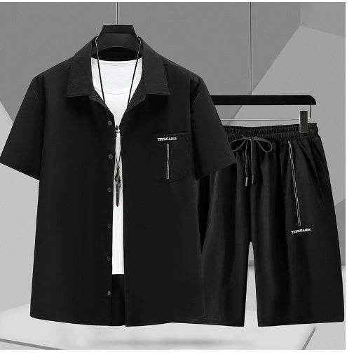 Men's Short Sleeve Cardigan Suit - Casual Summer Shirt & Pants Set
