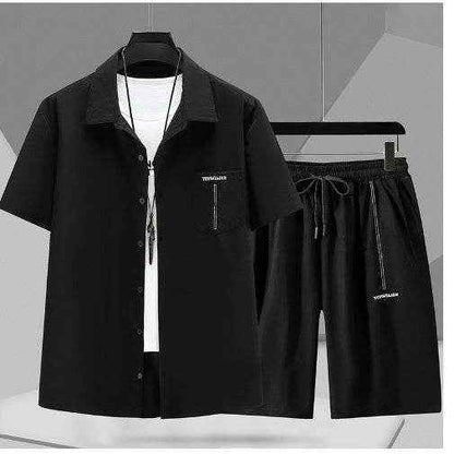 Men's Short Sleeve Cardigan Suit - Casual Summer Shirt & Pants Set