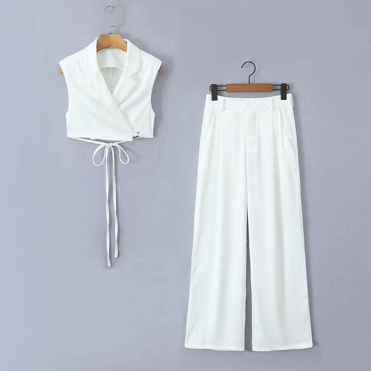 Women's V-Neck Vest & High Waist Pants Suit - Stylish Fit for Any Occasion - Buy Center