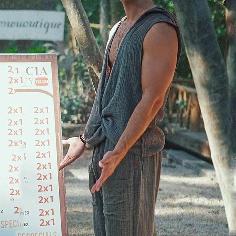 Men's Cotton Linen Two-Piece Set - Stylish Vest & Loose Pants for Summer - Buy Center