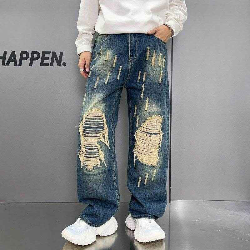 Loose Wide Leg Blue Washed Jeans - Stylish Fit for Sizes S to 3XL