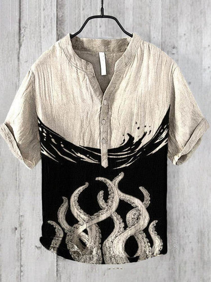 Summer Men's Short-Sleeved Shirt - Loose Fit Linen for Travel & Comfort - Buy Center