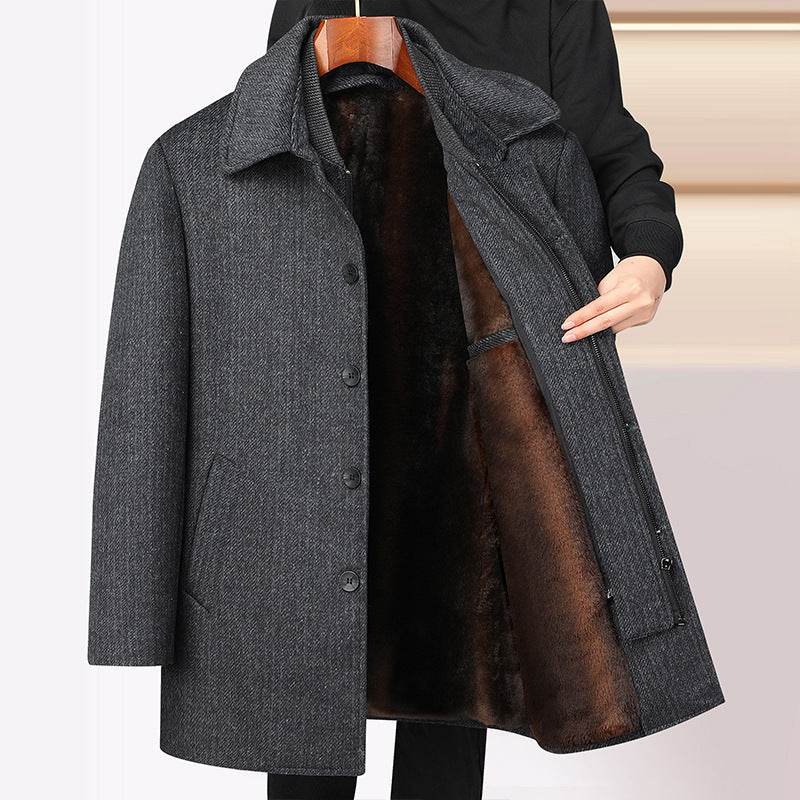 Men's Woolen Coat - Mid-Length Plaid with Detachable Collar, Warm & Stylish - Buy Center