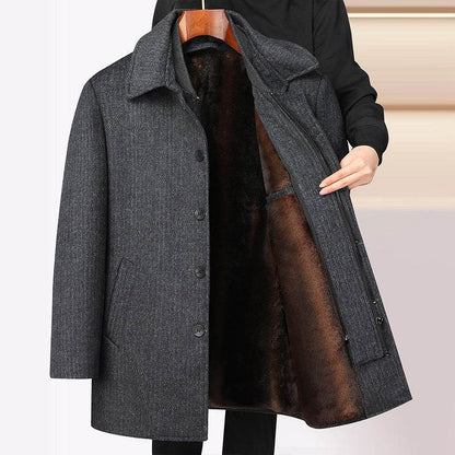 Men's Woolen Coat - Mid-Length Plaid with Detachable Collar, Warm & Stylish - Buy Center