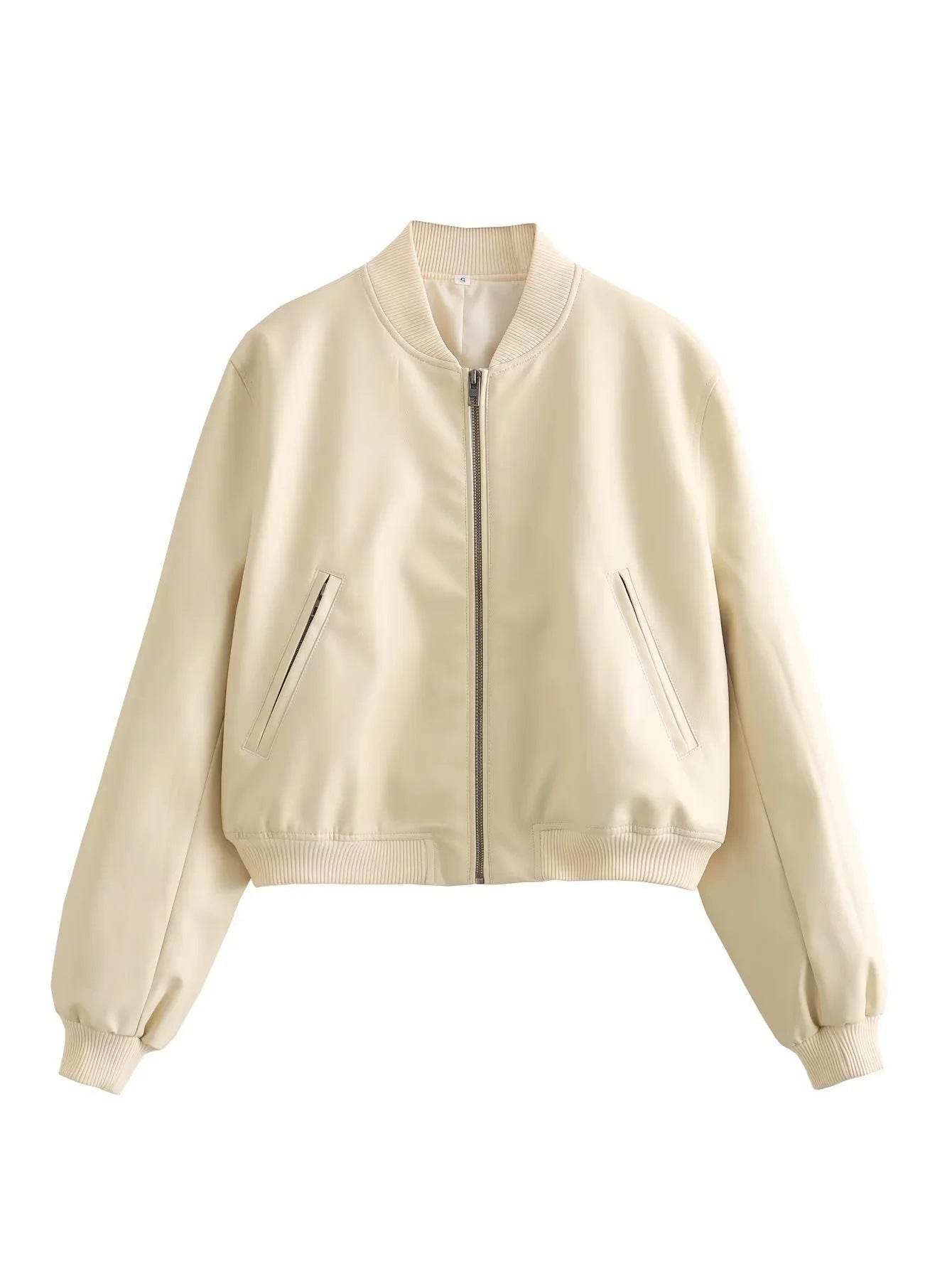 Women's Stand Collar Motorcycle Jacket - Premium Stylish Fur in Tan & Beige - Buy Center