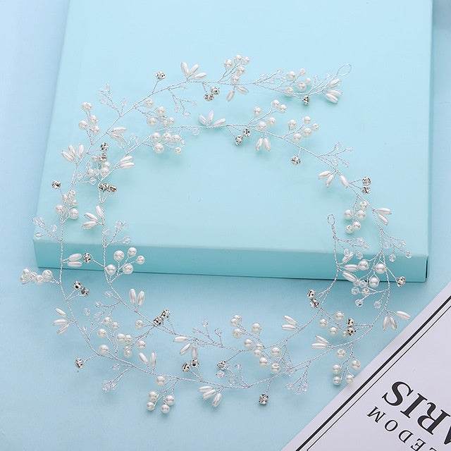 Elegant Bridal Hair Accessories - Crystal Pearl Long Hair Band for Weddings - Buy Center