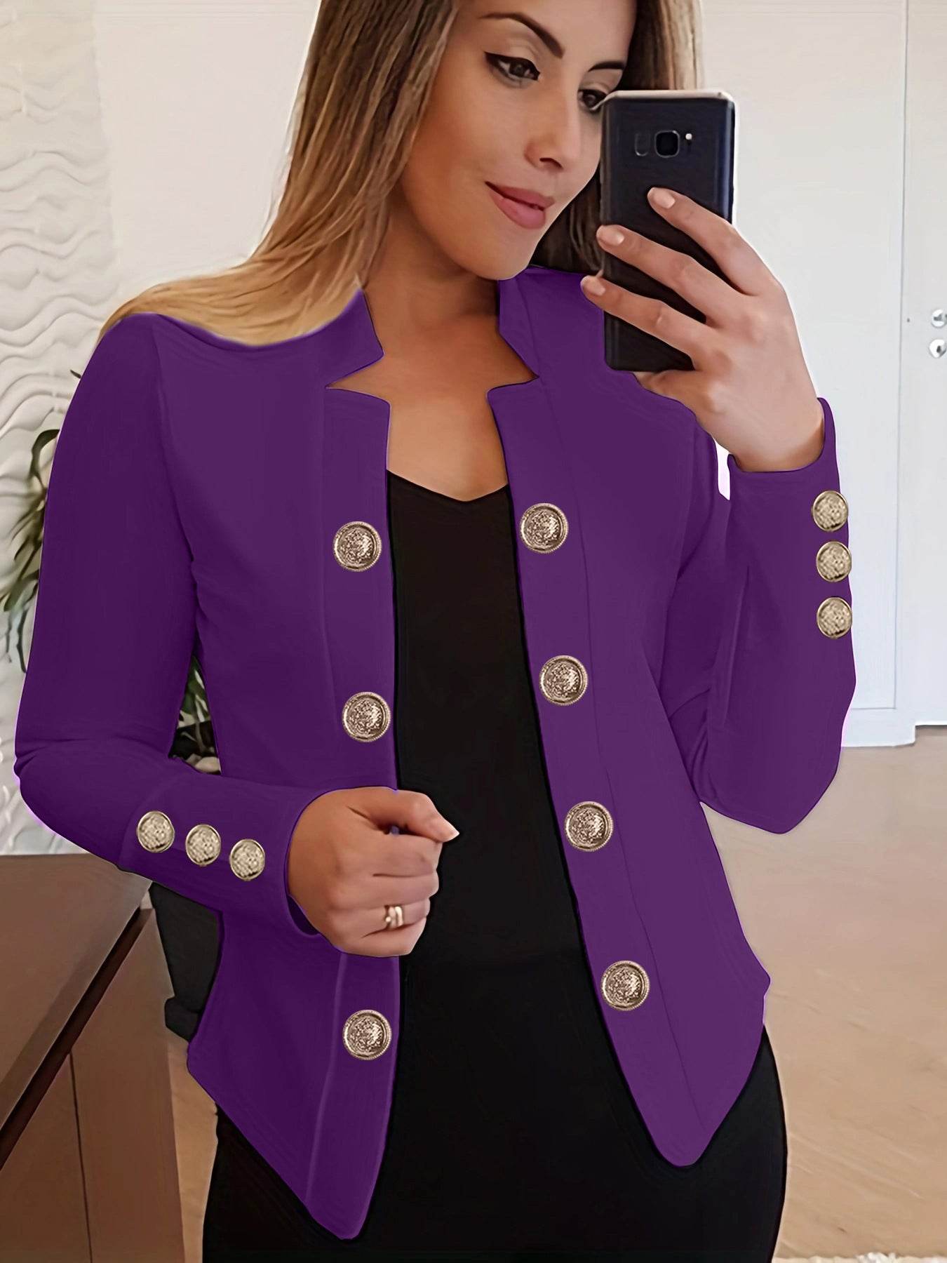 Buycenter Women's Fashion Blazer - Cuff Button Small Suit in Multiple Colors - Buy Center