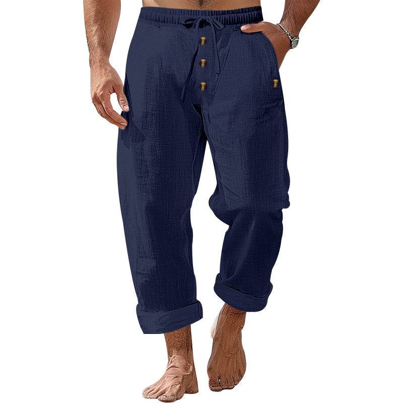Buycenter Solid Color Cotton Linen Beach Pants - Casual Loose Fit Trousers - Buy Center
