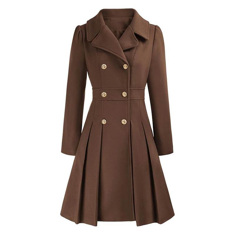 Women's A-Line Pea Coat - Double Breasted Windbreaker with Pockets - Buy Center