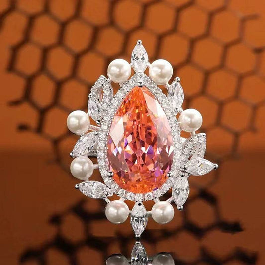 Buy Center High Carbon Diamond Water Drop Ring - Sunset Orange, 925 Silver - Buy Center