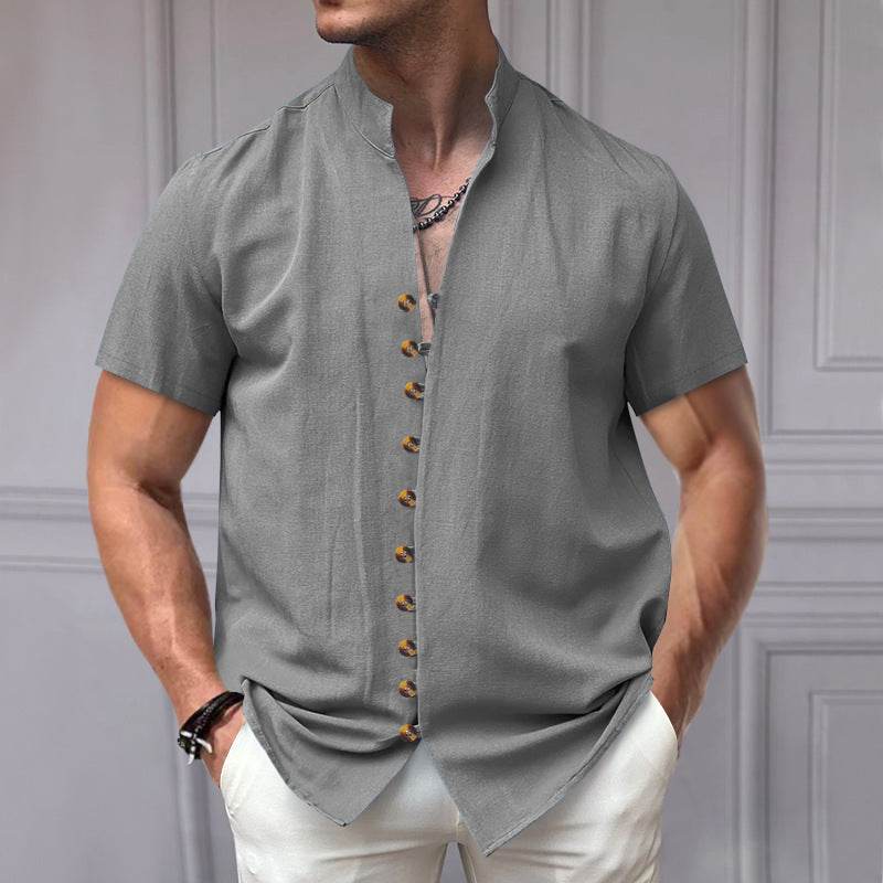 Buycenter Men's Linen Button Shirt - Loose Fit, Short Sleeve in Multiple Colors - Buy Center