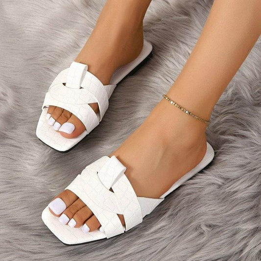 Buycenter Women's Solid Color Flat Slippers - Casual Style, Available in Beige & White - Buy Center
