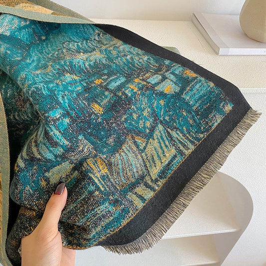 Artistic Autumn & Winter Scarf - Cashmere-like Shawl, Starry Sky Design - Buy Center
