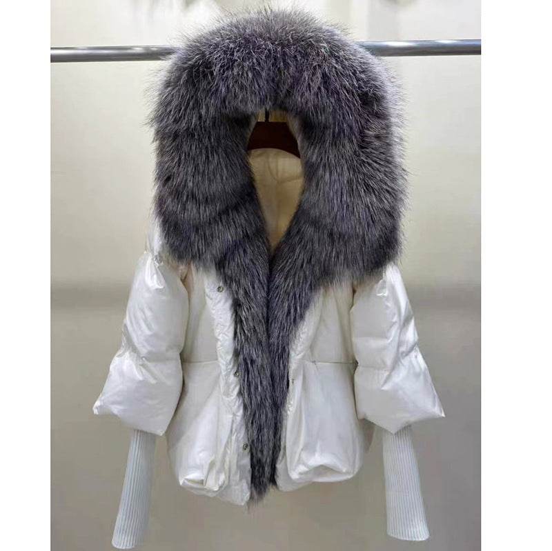 Buycenter White Duck Down Jacket - Removable Fur Collar, Thick Design - Buy Center