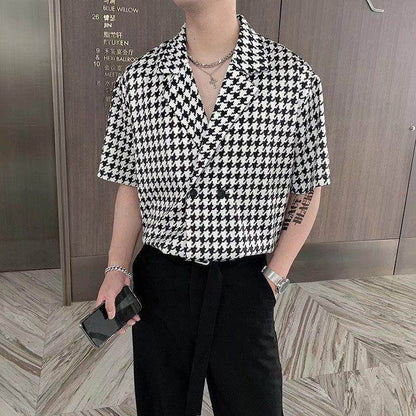 Buycenter Men's Short Sleeve Shirt - Thin Suit Collar Cotton Top - Buy Center