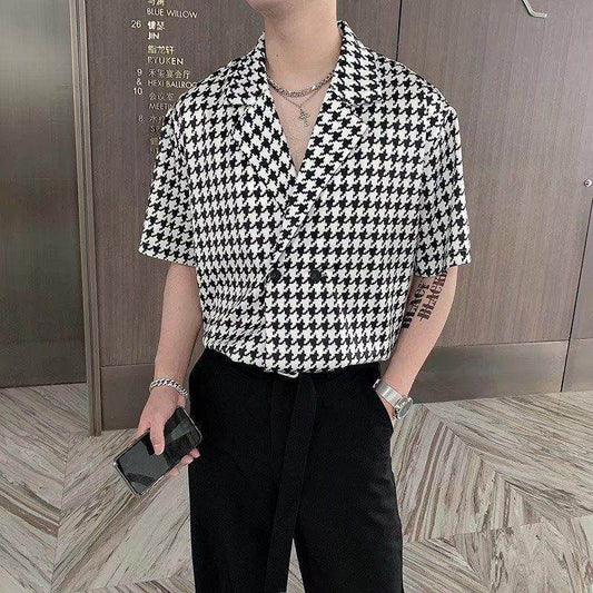 Buycenter Men's Short Sleeve Shirt - Thin Suit Collar Cotton Top - Buy Center