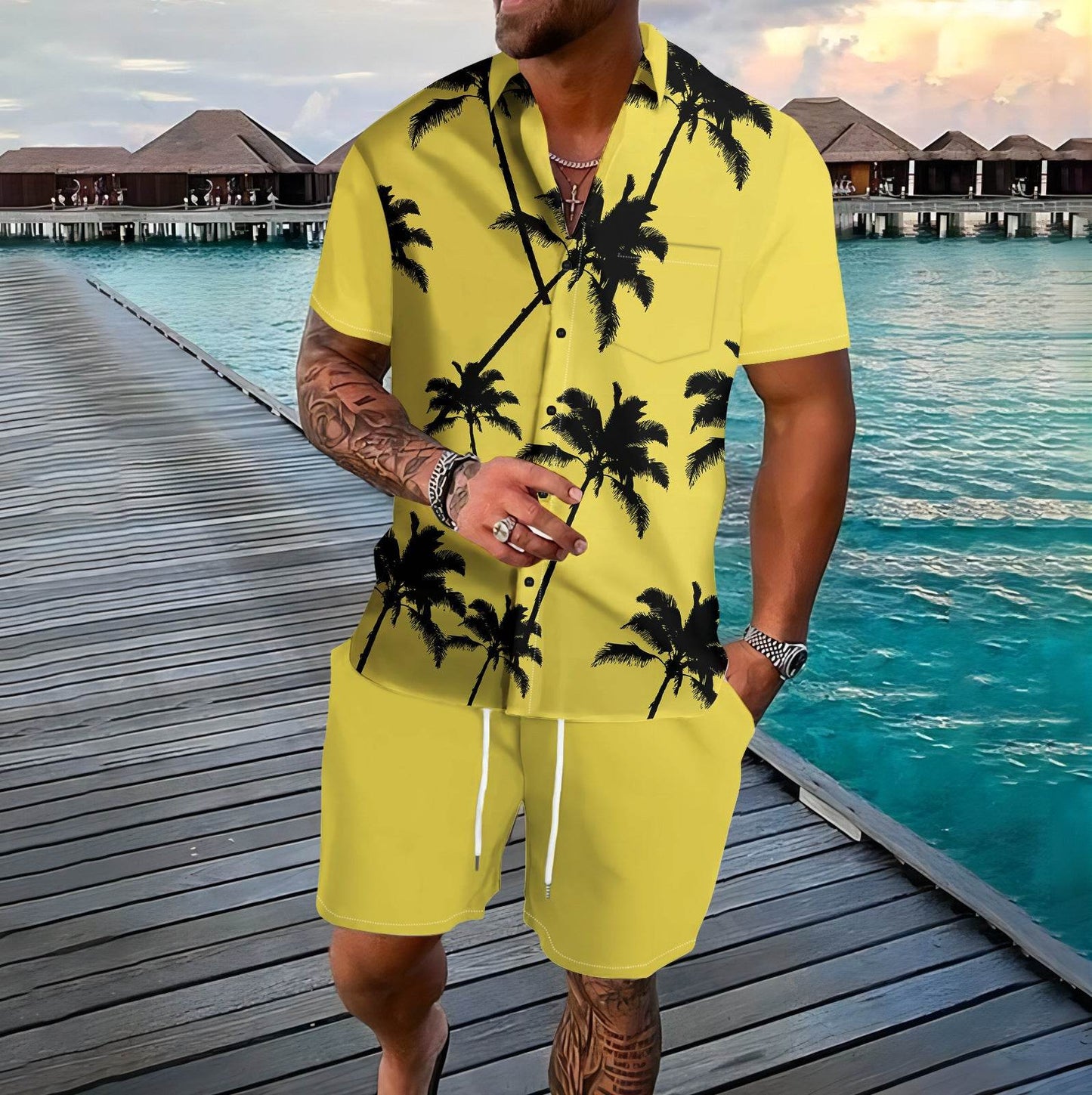 Coconut Tree 3D Printed Suit - Men’s Trendy Summer Casual Outfit - Buy Center